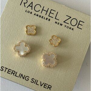 Rachel Zoe Set of 2 Mini earrings Clover Sterling silver 925 Gold Plated
